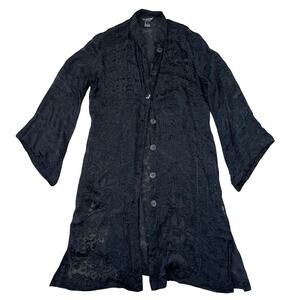 Citron Santa Monica Black Sheer Floral Silk Blend Blouse Dress Button Up sz S